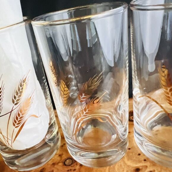 4 MID CENTURY Vintage Libbey Wheat Pattern Juice OR HIGHBALL GLASSES 4" 24k Gold - Picture 4 of 6